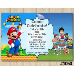 Twin Super Mario and Paw Patrol Invitation